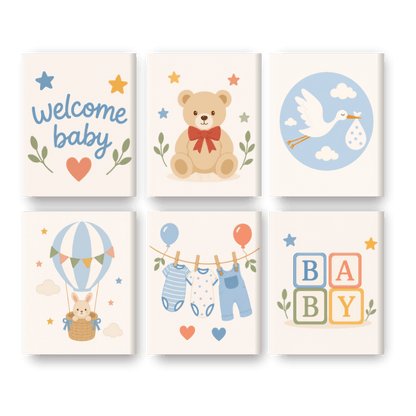 6 Mini-Gemälde | Willkommen Baby Set - Malen nach Zahlen