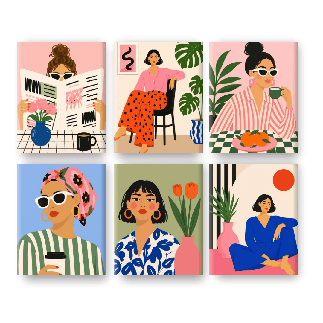 6 Mini-Gemälde | Femme Forte Set - Malen nach Zahlen