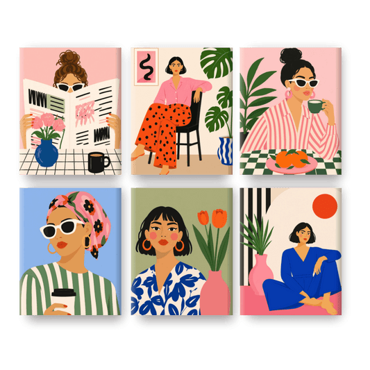 6 Mini-Gemälde | Femme Forte Set - Malen nach Zahlen
