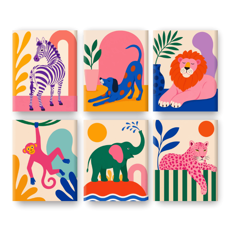 6 Mini-Gemälde | Wild & Mutig Set - Malen nach Zahlen