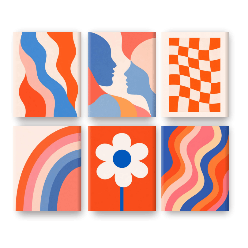 6 Mini-Gemälde | Retro-Blüten Set - Malen nach Zahlen