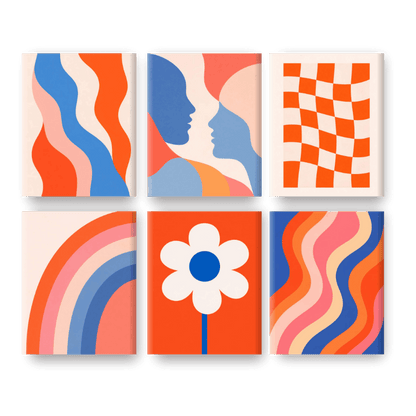 6 Mini-Gemälde | Retro-Blüten Set - Malen nach Zahlen
