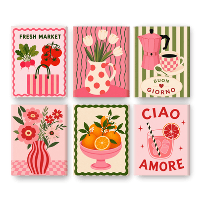 6 Mini-Gemälde | Pink Market Set - Malen nach Zahlen