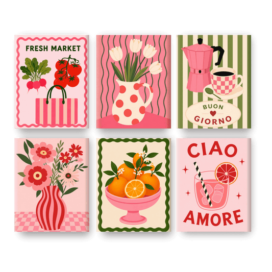 6 Mini-Gemälde | Pink Market Set - Malen nach Zahlen