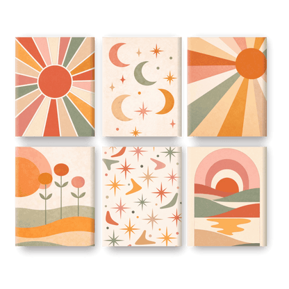 6 Mini-Gemälde | Boho Sonnenuntergang Set - Malen nach Zahlen
