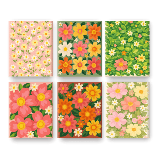 6 Mini-Gemälde | Leuchtende Blumen Set - Malen nach Zahlen