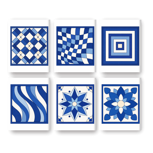 6 Mini-Gemälde | Delft Blue Muster Set - Malen nach Zahlen