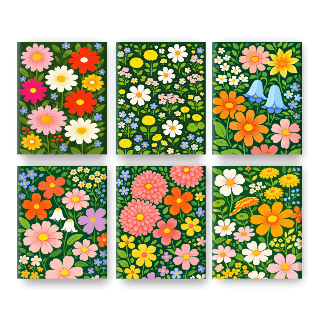 6 Mini-Gemälde | Blumenfeld Set - Malen nach Zahlen