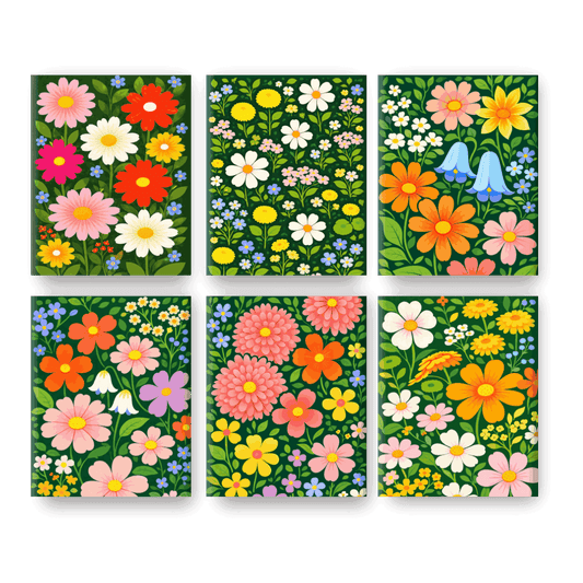 6 Mini-Gemälde | Blumenfeld Set - Malen nach Zahlen