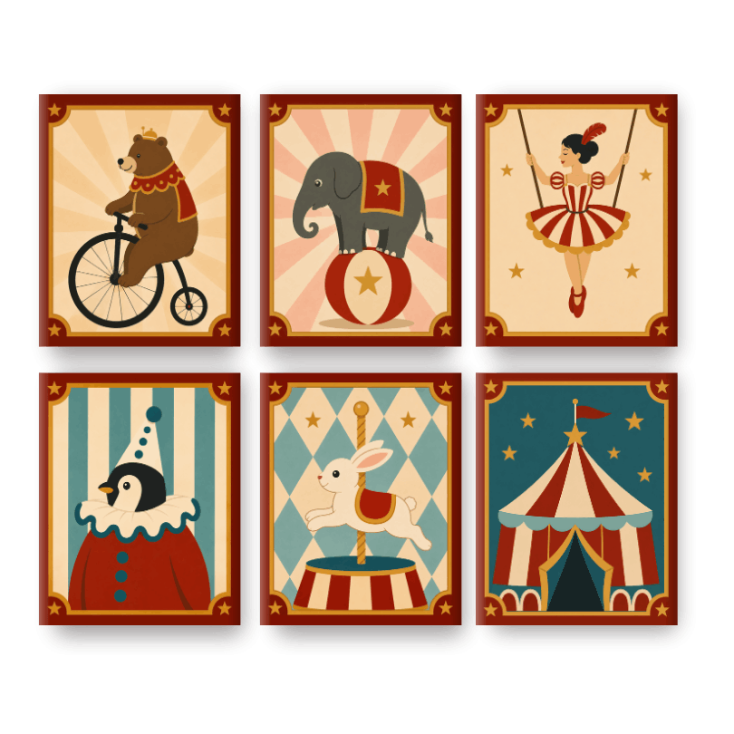 6 Mini-Gemälde | Zirkus Set - Malen nach Zahlen