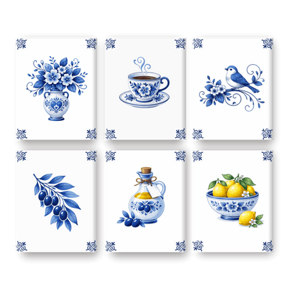 6 Mini-Gemälde | Delft-Blau Set - Malen nach Zahlen