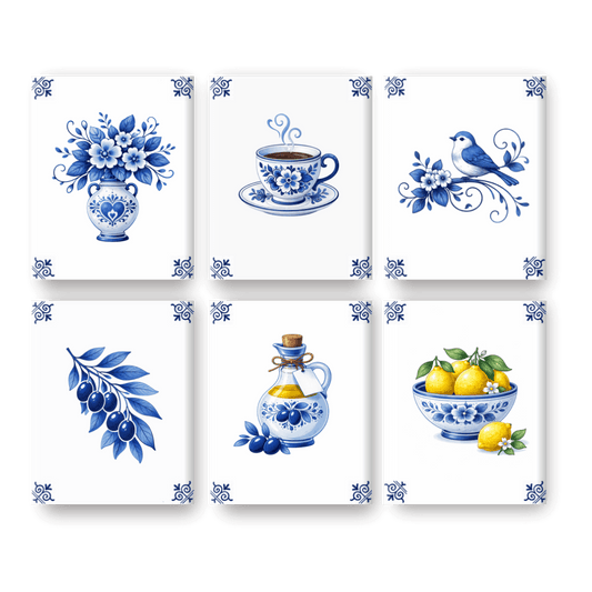 6 Mini-Gemälde | Delft-Blau Set - Malen nach Zahlen