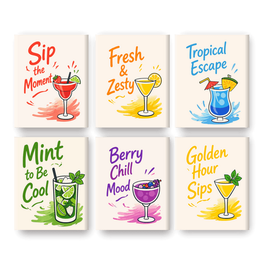 6 Mini-Gemälde | Cocktail Sprüche Set - Malen nach Zahlen