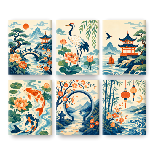 6 Mini-Gemälde | Chinesische Laternen Set - Malen nach Zahlen
