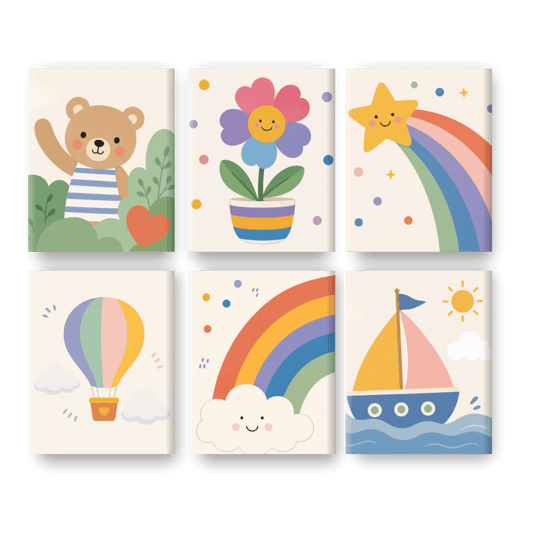 6 Mini-Gemälde | Regenbogen & Sonnenschein Set - Malen nach Zahlen
