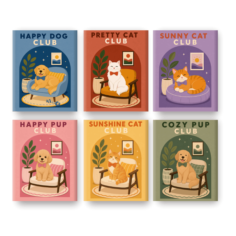6 Mini-Gemälde | Hunde & Katzen Club Set - Malen nach Zahlen