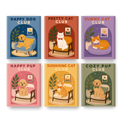 6 Mini-Gemälde | Hunde & Katzen Club Set - Malen nach Zahlen