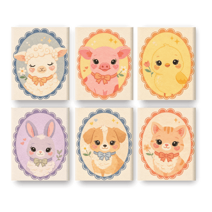 6 Mini-Gemälde | Süße Tiere Set - Malen nach Zahlen