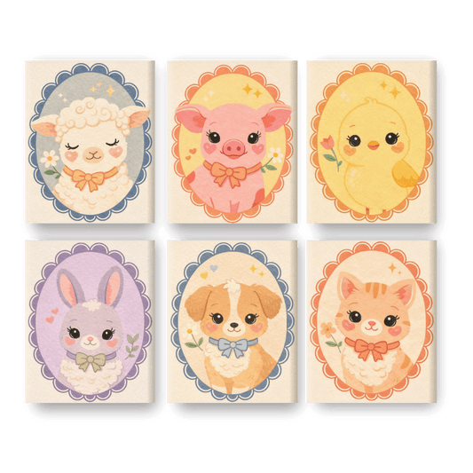 6 Mini-Gemälde | Süße Tiere Set - Malen nach Zahlen