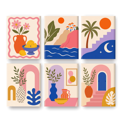 6 Mini-Gemälde | Rosa Bögen Set - Malen nach Zahlen