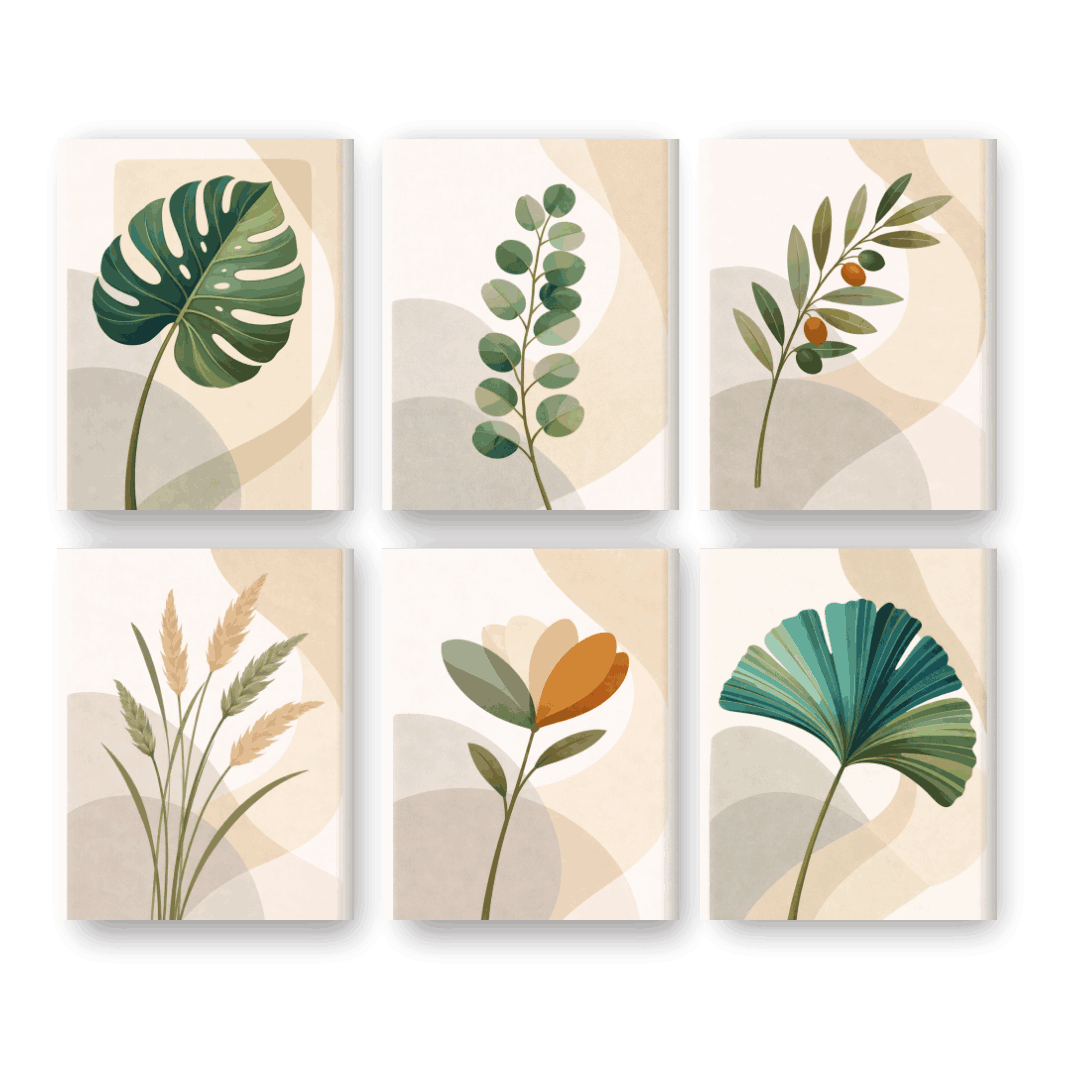 6 Mini-Gemälde | Botanisches Set - Malen nach Zahlen