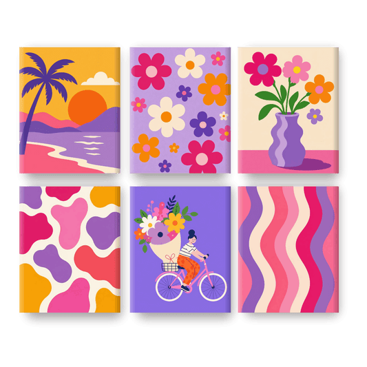6 Mini-Gemälde | Flower Power Set - Malen nach Zahlen