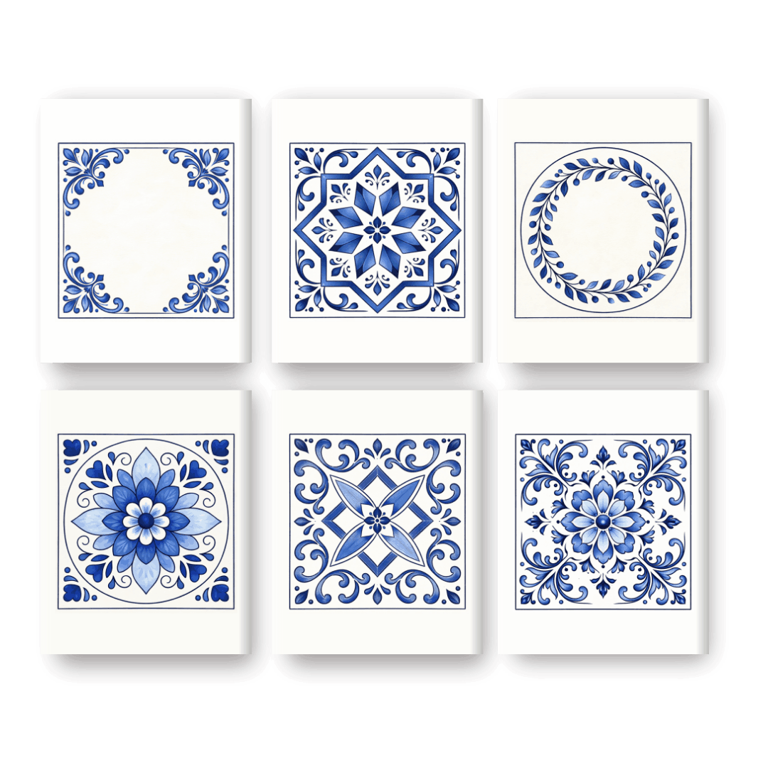 6 Mini-Gemälde | Delft Blaue Fliesen Set - Malen nach Zahlen