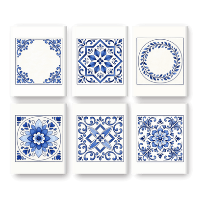 6 Mini-Gemälde | Delft Blaue Fliesen Set - Malen nach Zahlen