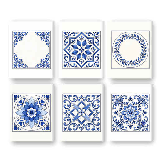 6 Mini-Gemälde | Delft Blaue Fliesen Set - Malen nach Zahlen