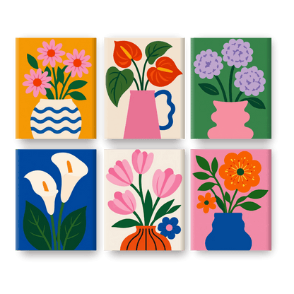 6 Mini-Gemälde | Moderne Blumenvasen Set - Malen nach Zahlen