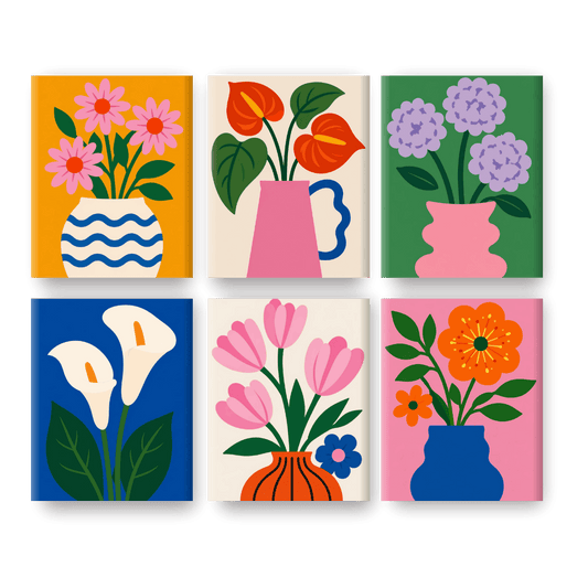6 Mini-Gemälde | Moderne Blumenvasen Set - Malen nach Zahlen