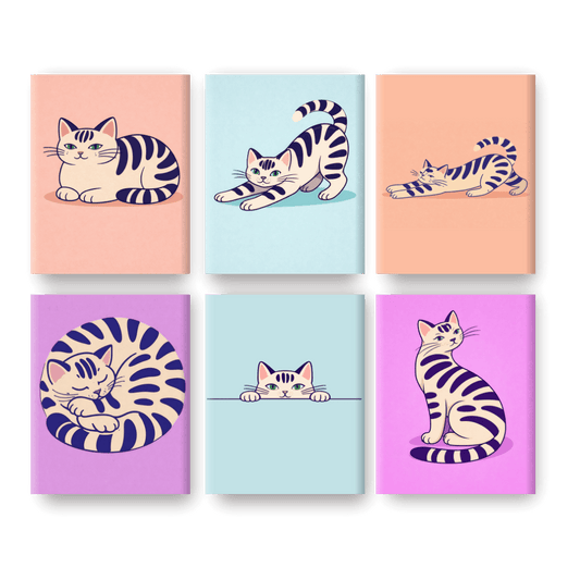 6 Mini-Gemälde | Verspielte Katzen Set - Malen nach Zahlen
