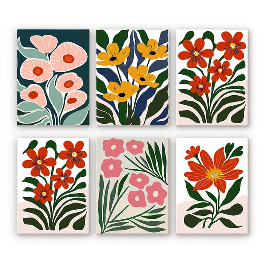 Malen nach Zahlen - Malen nach Zahlen – 6 Mini-Gemälde | Wunderschönes Blumen-Set
