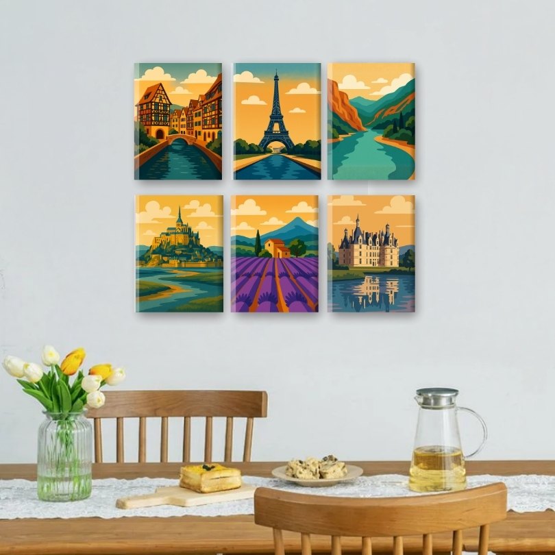 6 Mini-Gemälde | Französische Landschaften Set