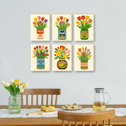 6 Mini-Gemälde | Tulpen in Dosen Set
