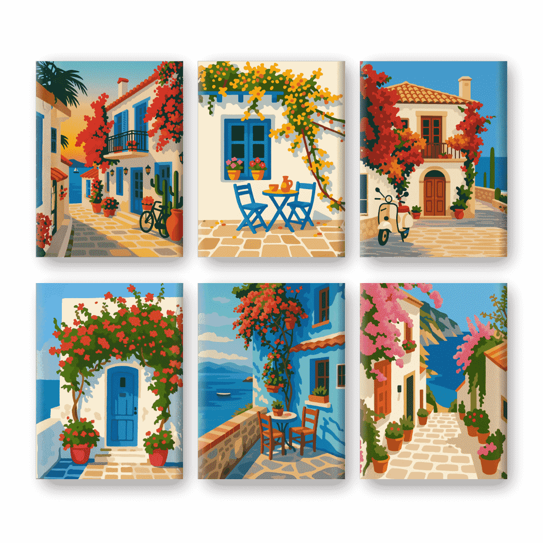 6 Mini-Gemälde | Mediterranes Set-Malen nach zahlen