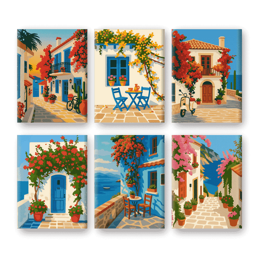 6 Mini-Gemälde | Mediterranes Set-Malen nach zahlen