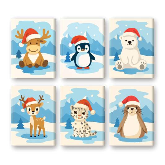 6 Mini-Gemälde | Weihnachts-Tier Set-Malen nach zahlen