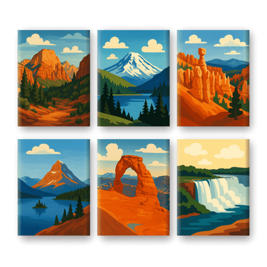 6 Mini-Gemälde | Amerikanische Nationalparks Set-Malen nach zahlen