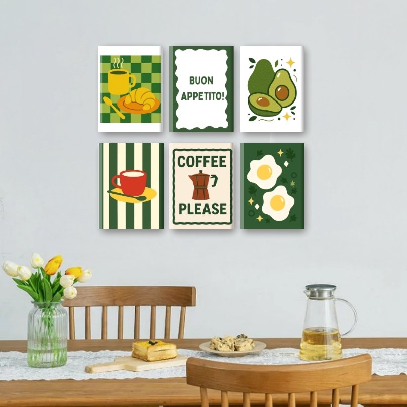 6 Mini-Gemälde | Avocado & Frühstücks Set