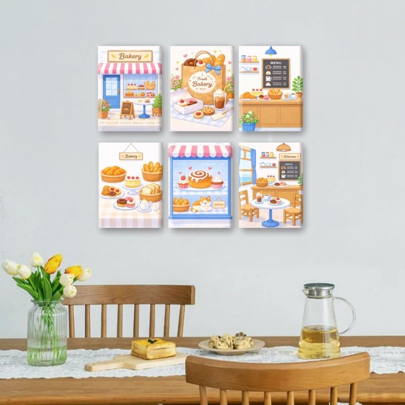 6 Mini-Gemälde | Bäckerei Set