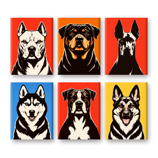 6 Mini-Gemälde | Pop Art Hunde Set-Malen nach zahlen