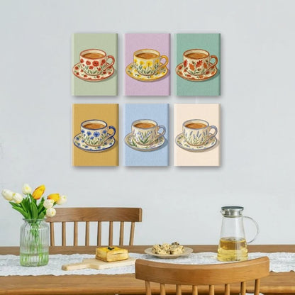 6 Mini-Gemälde | Blühende Teetassen Set