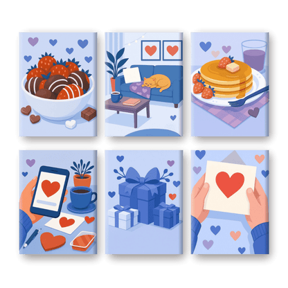 6 Mini-Gemälde | Blauer Valentinstag Set-Malen nach zahlen