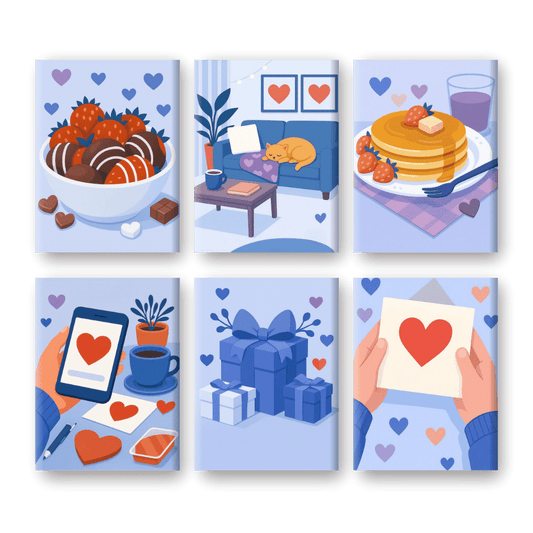 6 Mini-Gemälde | Blauer Valentinstag Set-Malen nach zahlen