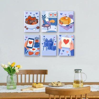 6 Mini-Gemälde | Blauer Valentinstag Set