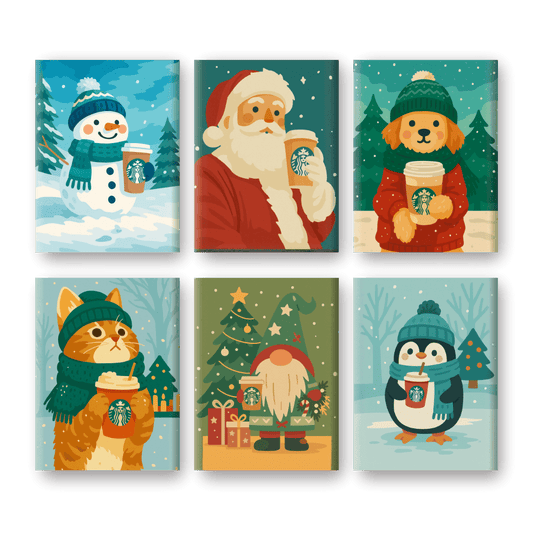 6 Mini-Gemälde | Weihnachtsfreunde Set-Malen nach zahlen