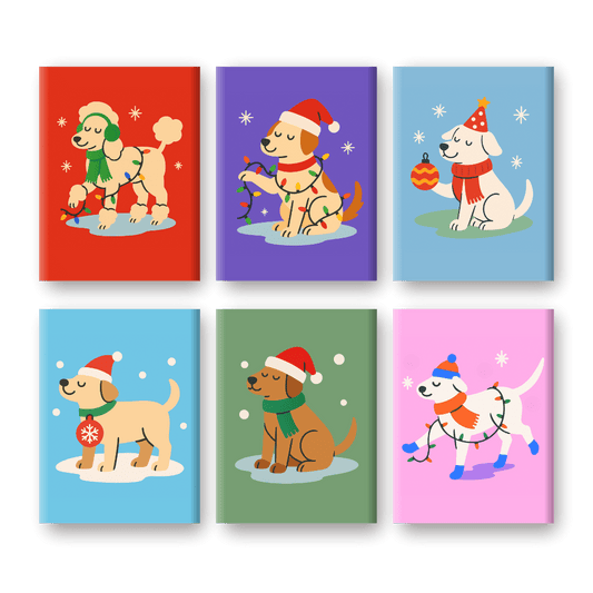 6 Mini-Gemälde | Weihnachts Hunde Set-Malen nach zahlen