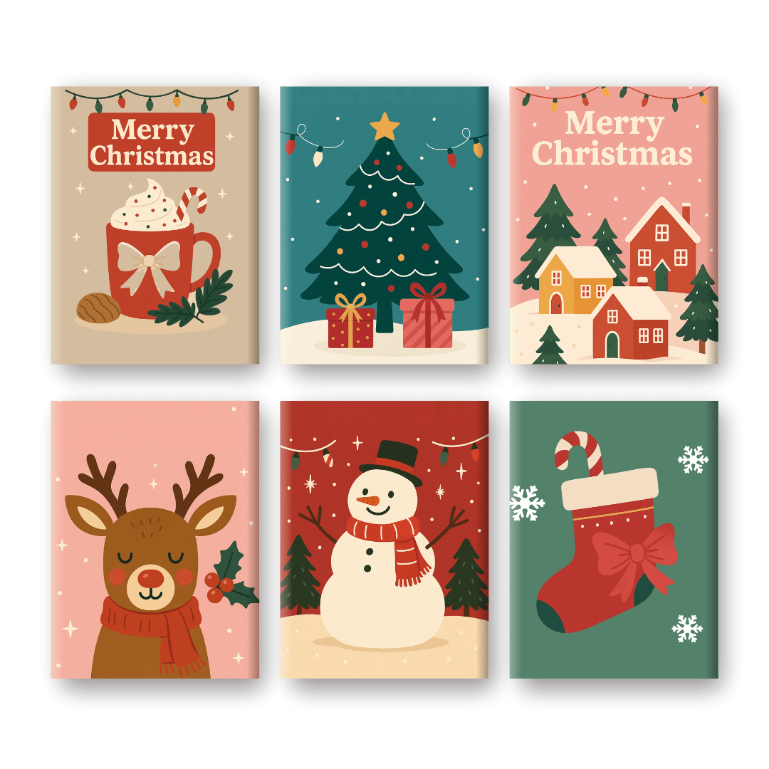 6 Mini-Gemälde | Klassisches Weihnachts Set-Malen nach zahlen