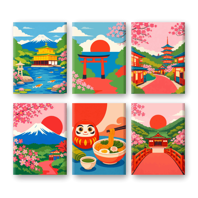 6 Mini-Gemälde | Klassisches Japan Set-Malen nach zahlen